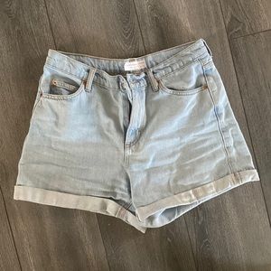 Topshop Light Wash High Waisted Cuffed Jean Shorts